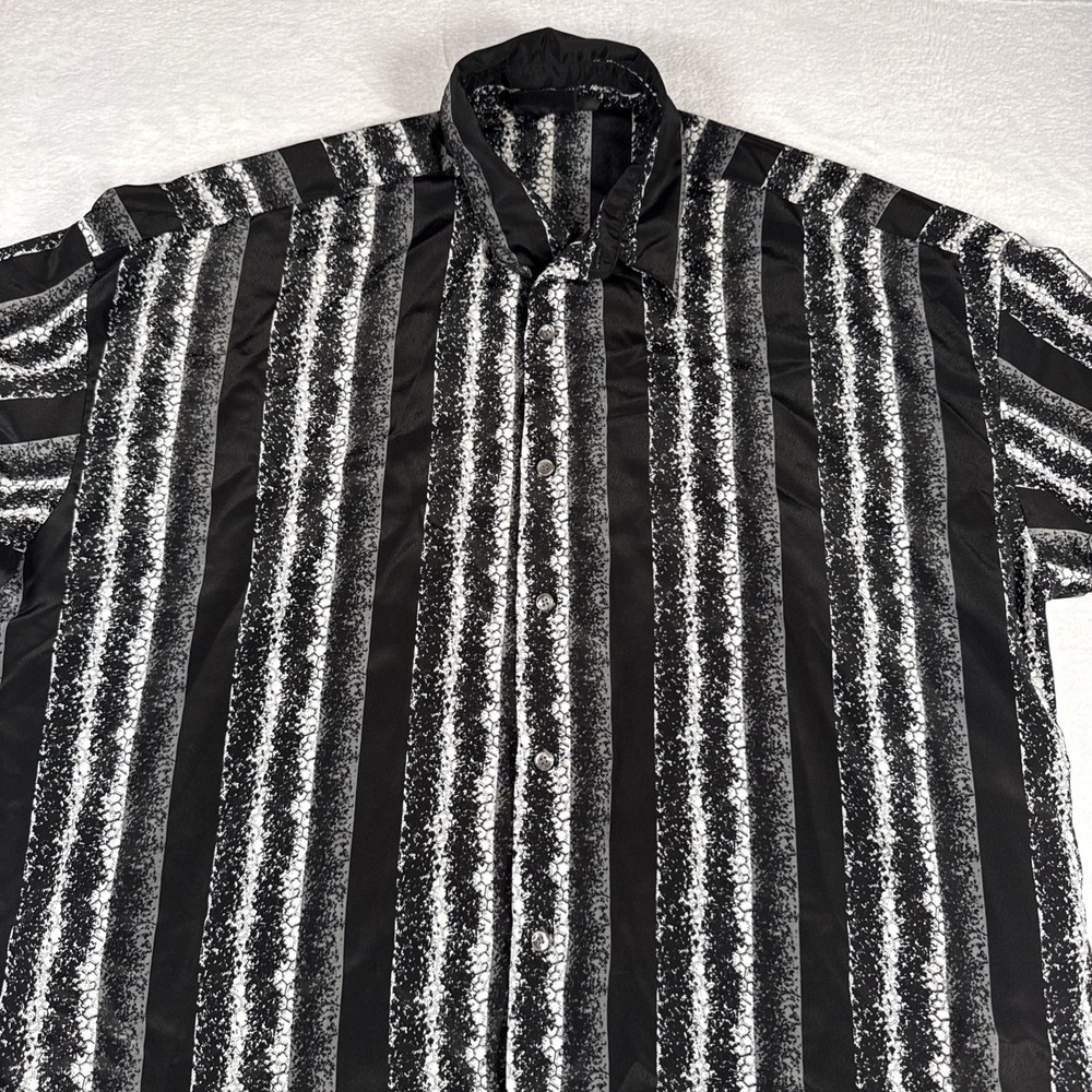 Monzini Shirt Mens 3XL Black Stripe Short Sleeve Button Up Made USA Casual Rave